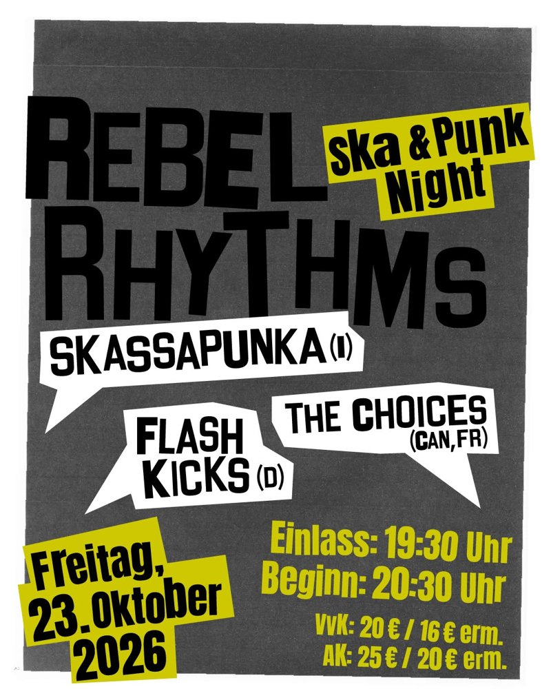 Rebel Rhythms: Skassapunka + Flash Kicks + The Choices