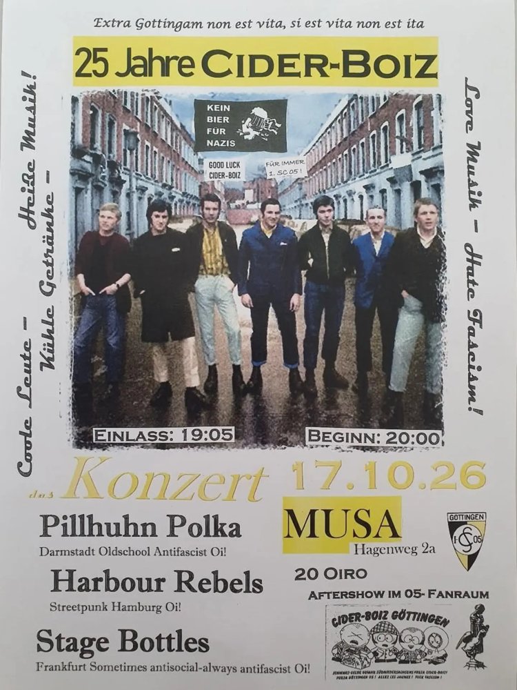 25 Jahre Cider-Boiz: Pillhuhn Polka + Harbour Rebels + Stage Bottles