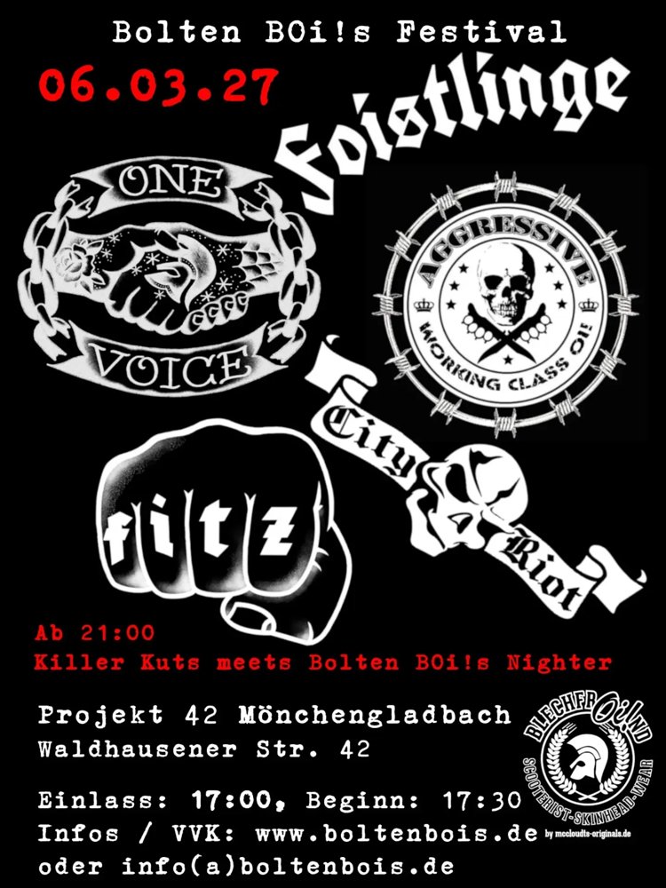 Bolten Bois Festival: One Voice+ Foistlinge + Aggressive + Fitz + City Riot